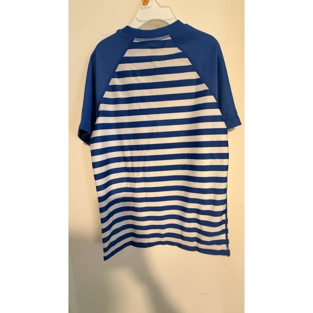 Tea Collection Boys Short Sleeve Rash Guard, Blue Striped Size 10 NWT